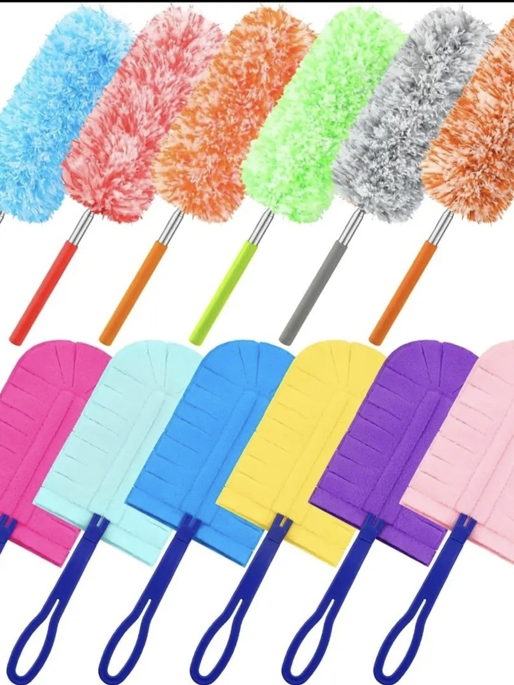 Multipack Colorful Microfiber Dusters - Pink, Blue, Yellow, Purple, Gray, Green